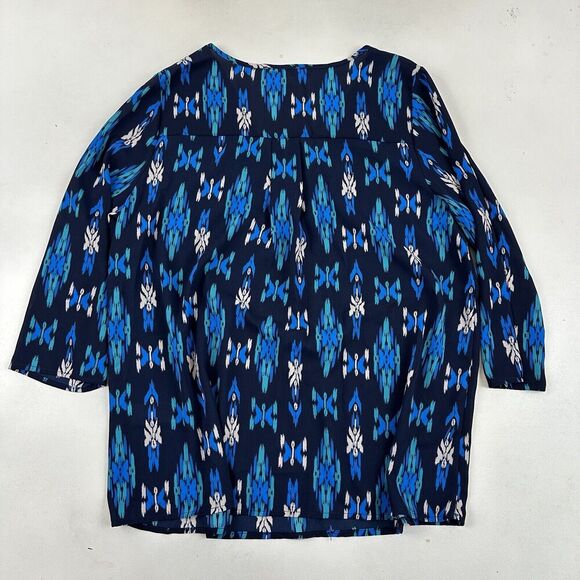 Everly Blue Semi-Sheer Chiffon 3/4 Sleeve Blouse V-Neck 100% Polyester Size M - Picture 8 of 8